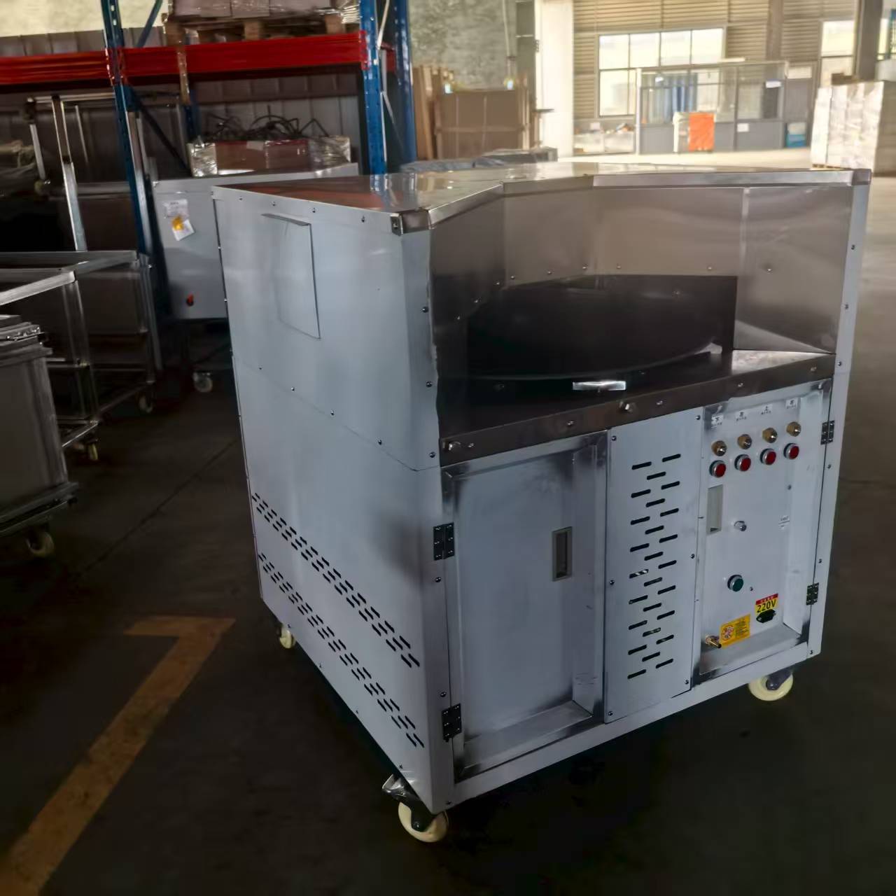Commercial roti pita bread oven side view in factory