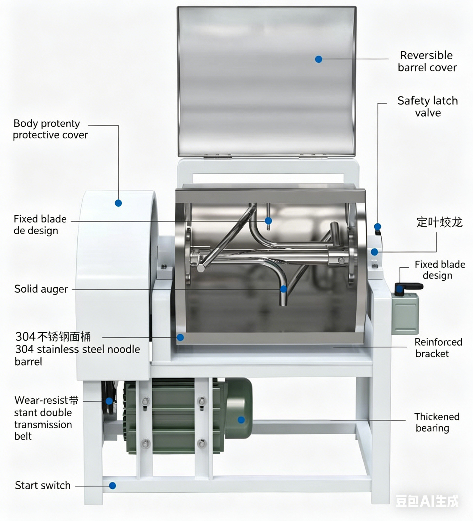 KONBRIT Professional Horizontal Dough Mixer | 304 Stainless Steel - Industrial Food Machinery by KONBRIT - Image 3