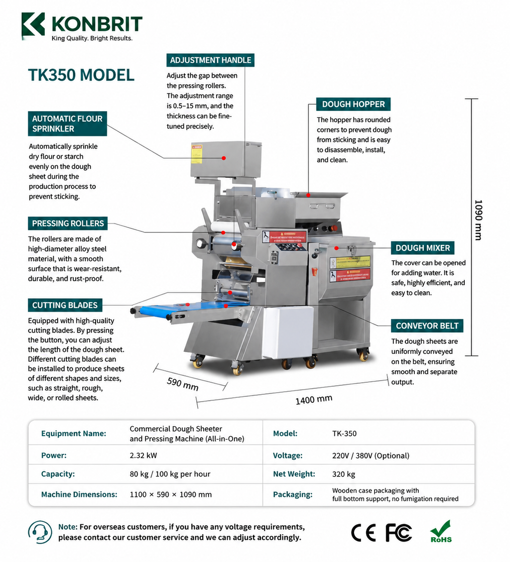 KONBRIT KBNM-350 Commercial Ramen Udon Noodle Making Machine 50-120kg/h