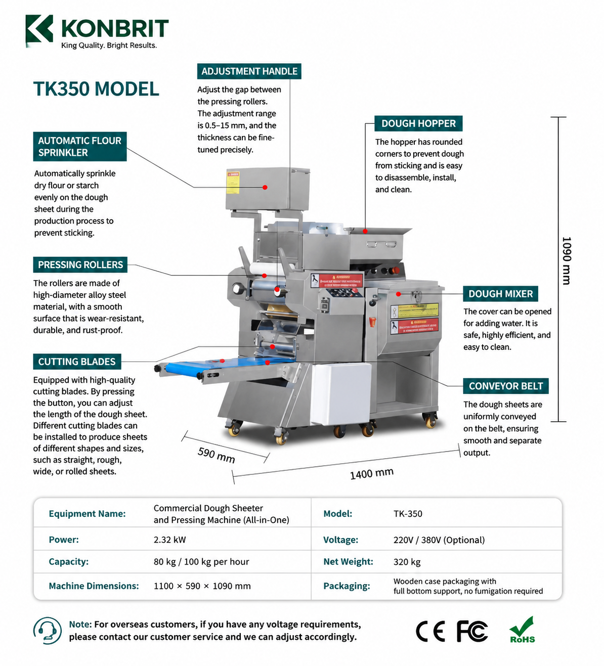 KONBRIT KBNM-350 Commercial Ramen Udon Noodle Making Machine 50-120kg/h