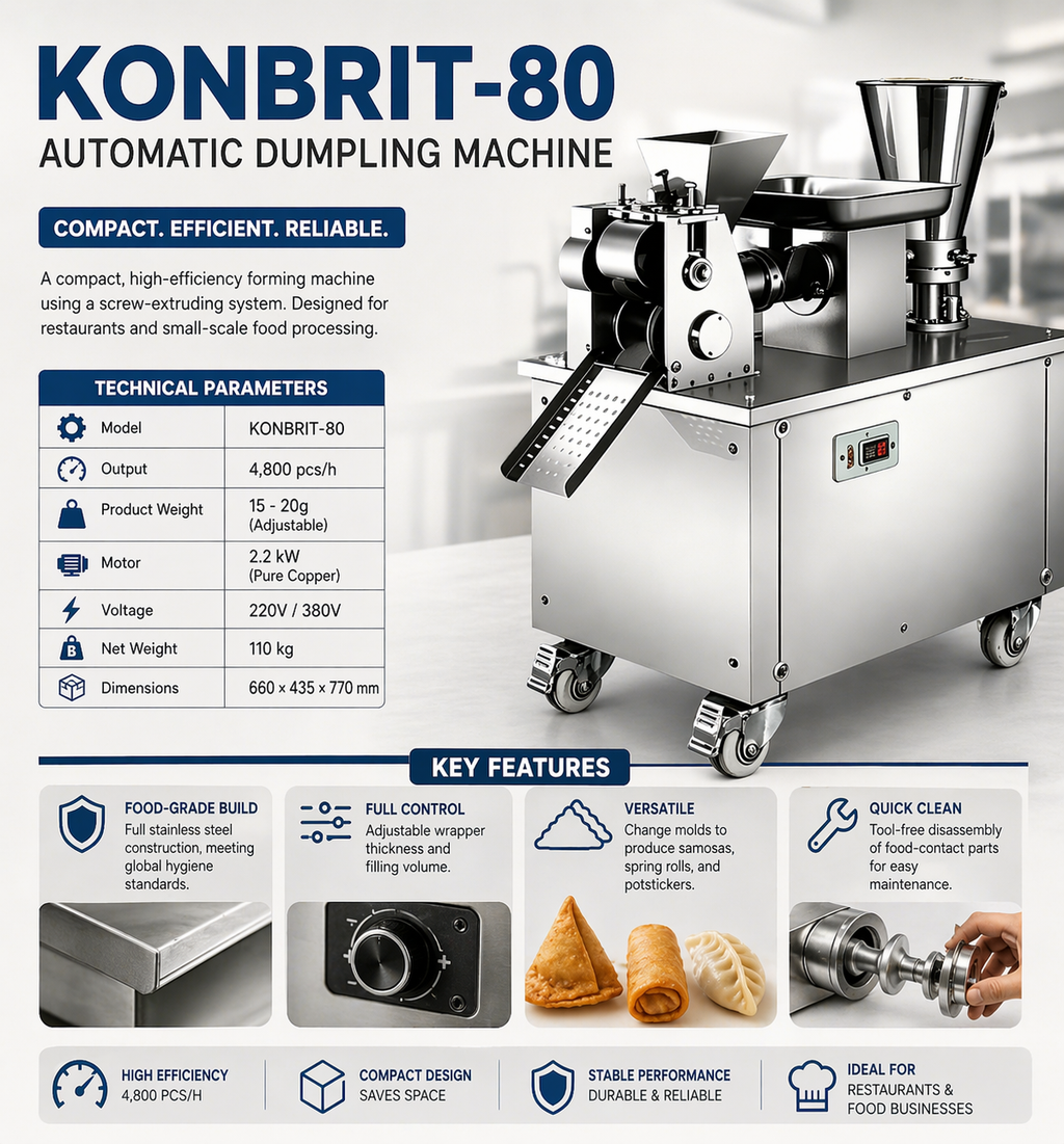 80-Type Commercial Multi-Function Pastry Machine | Make Dumplings, Samosa, Ravioli, Empanada | KONBRIT