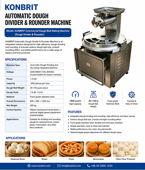 KONBRIT KB-TDSM-1 Automatic Dough Rounder - Industrial Bread & Pizza Shaping Machine