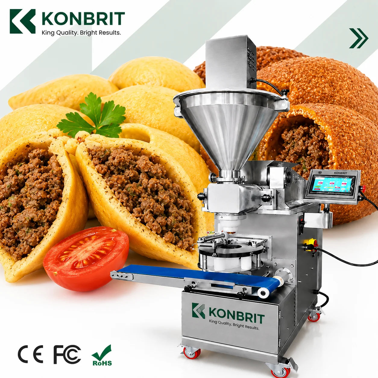 KONBRIT KBKUBA-201 Automatic Encrusting Machine - Industrial Food Former for Kubba, Mochi & Maamoul