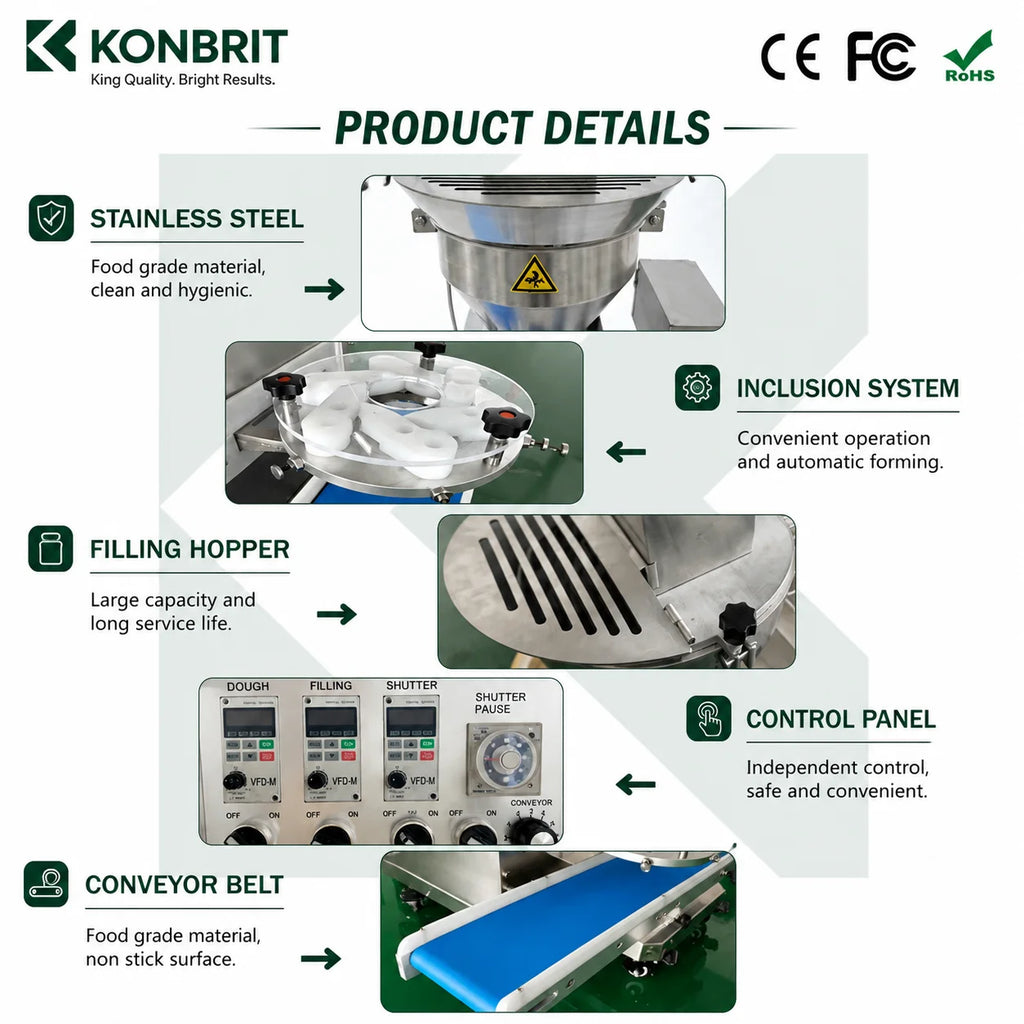 KONBRIT KBKUBA-201 Automatic Encrusting Machine - Industrial Food Former for Kubba, Mochi & Maamoul