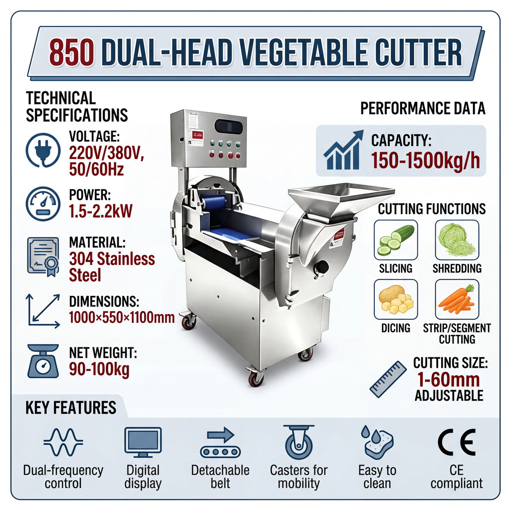 KONBRIT YQC850 Industrial Multi-Function Vegetable Cutter | High-Capacity Engineering Model