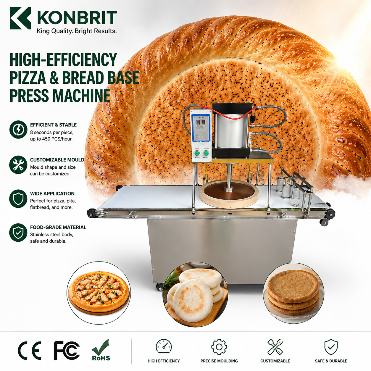 KONBRIT KBYBJ pizza and bread base press machine for naan pita tortilla chapati roti