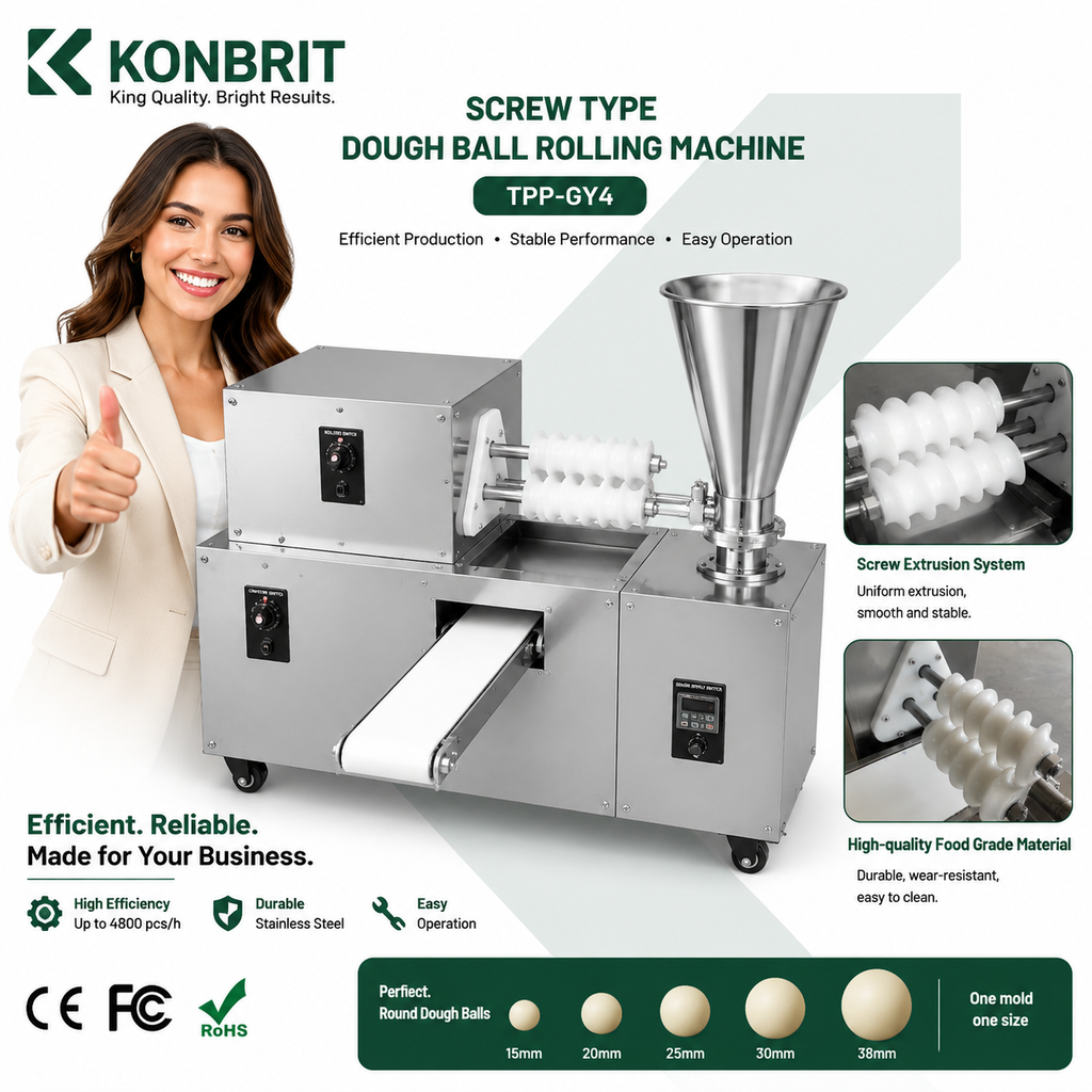 KONBRIT Automatic Spiral Dough Rounding Machine for Bun, Bread & Tangyuan