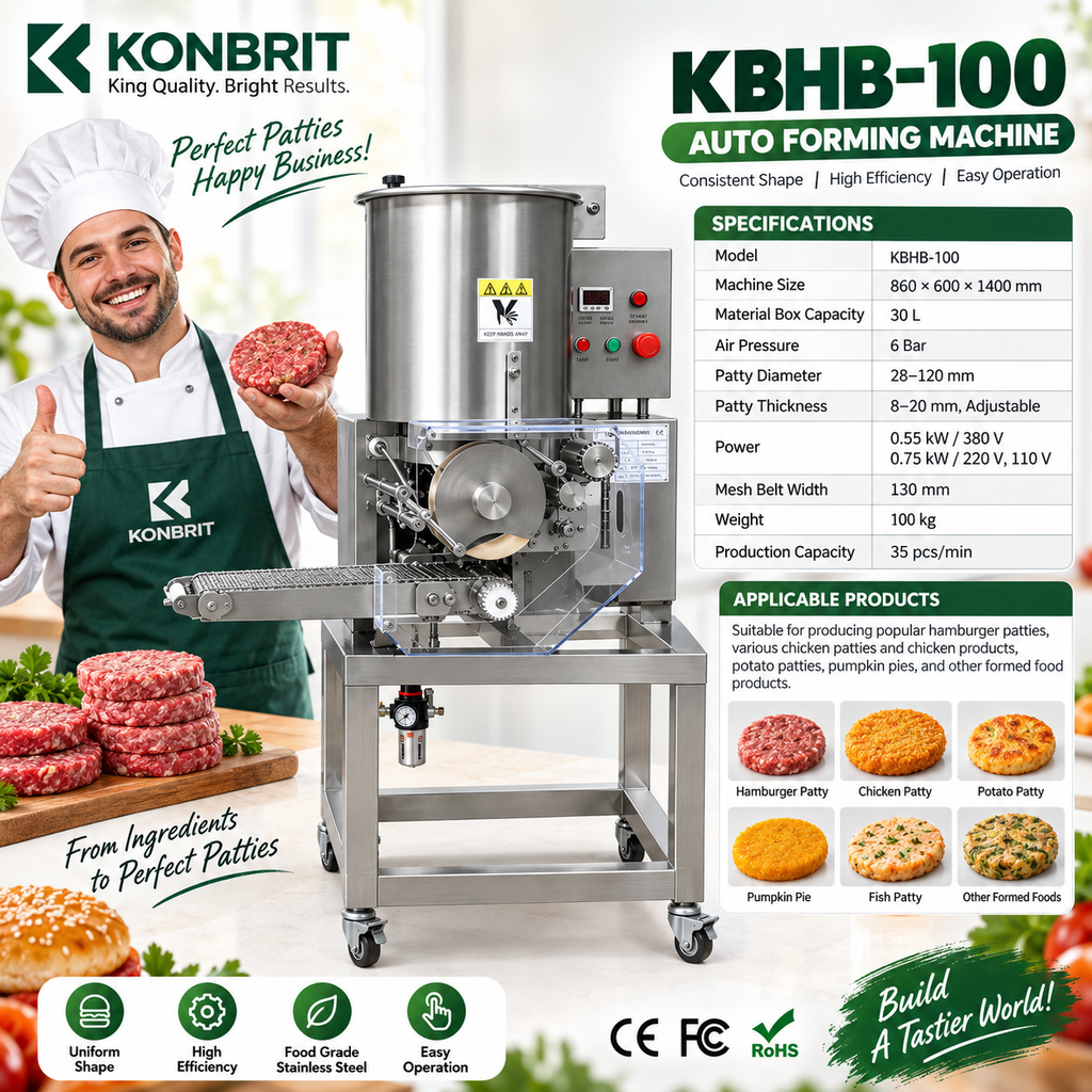 KONBRIT KBHB-100 patty forming machine specifications and applications